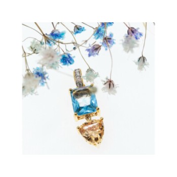 925 STERLING SILVER GOLD PLATED TOPAZ, HELIODOR & CZ PENDANT