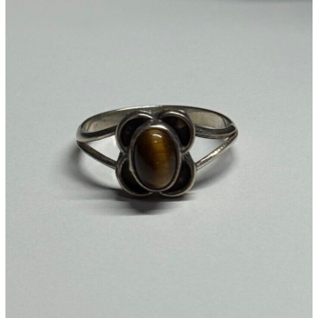 Vintage 925 Sterling Silver Amber Ring Size 5