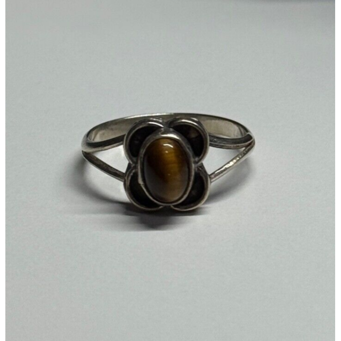 Vintage 925 Sterling Silver Amber Ring Size 5