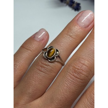 Vintage 925 Sterling Silver Amber Ring Size 5