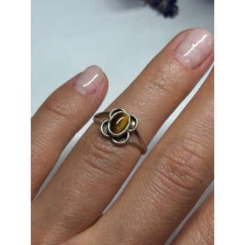 Vintage 925 Sterling Silver Amber Ring Size 5