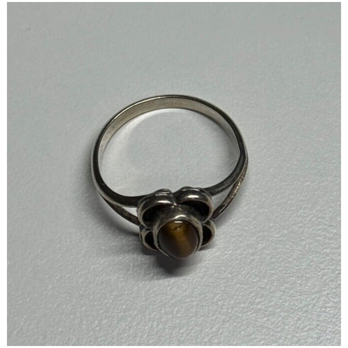 Vintage 925 Sterling Silver Amber Ring Size 5