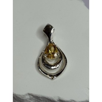 925 Sterling Silver Citrine Pear Pendant Length 1.3 Inch