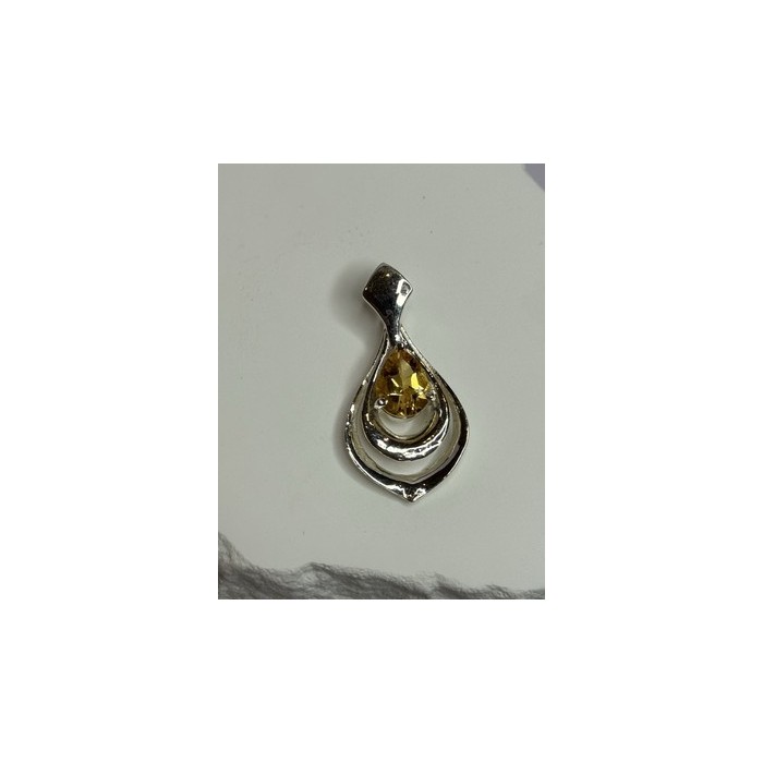 925 Sterling Silver Citrine Pear Pendant Length 1.3 Inch