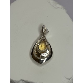 925 Sterling Silver Citrine Pear Pendant Length 1.3 Inch