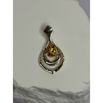 925 Sterling Silver Citrine Pear Pendant Length 1.3 Inch