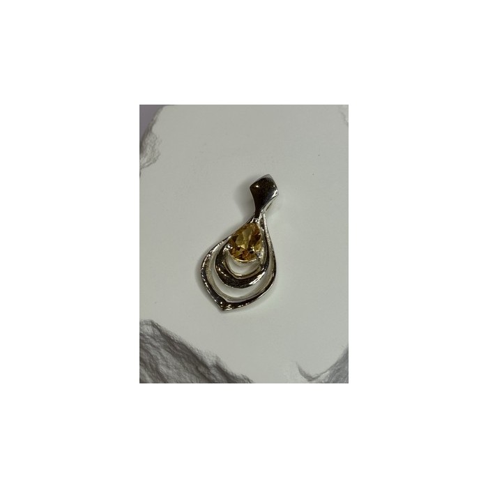 925 Sterling Silver Citrine Pear Pendant Length 1.3 Inch
