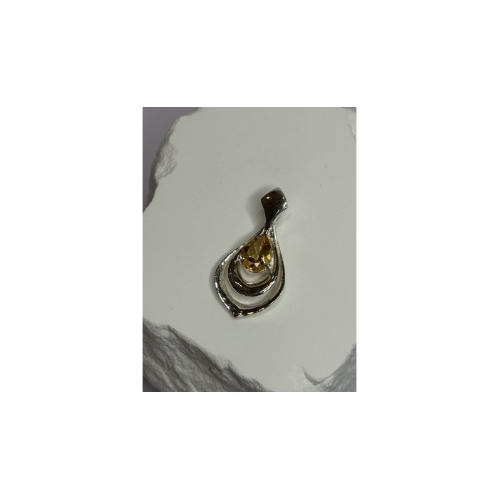 925 Sterling Silver Citrine Pear Pendant Length 1.3 Inch