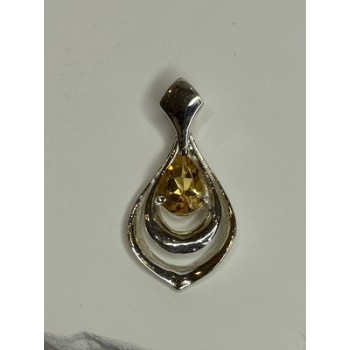 925 Sterling Silver Citrine Pear Pendant Length 1.3 Inch