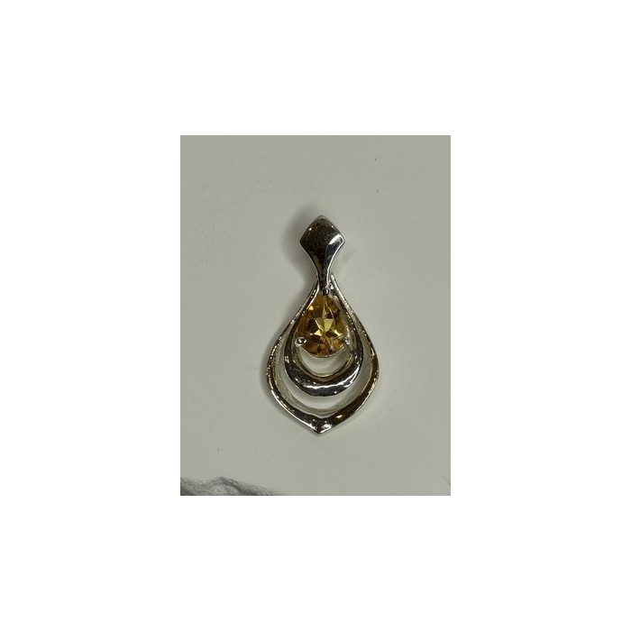 925 Sterling Silver Citrine Pear Pendant Length 1.3 Inch