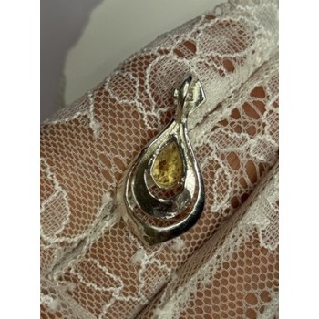 925 Sterling Silver Citrine Pear Pendant Length 1.3 Inch