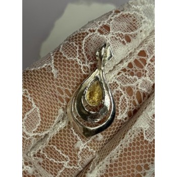 925 Sterling Silver Citrine Pear Pendant Length 1.3 Inch