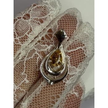 925 Sterling Silver Citrine Pear Pendant Length 1.3 Inch