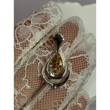 925 Sterling Silver Citrine Pear Pendant Length 1.3 Inch