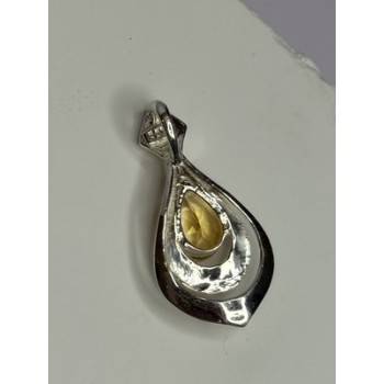 925 Sterling Silver Citrine Pear Pendant Length 1.3 Inch