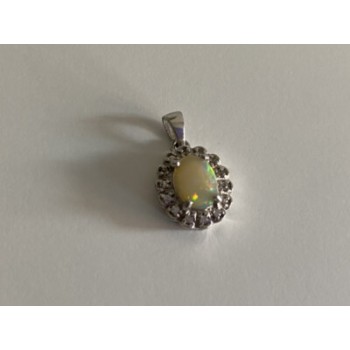 925 Sterling Silver Opal & CZ Pendant