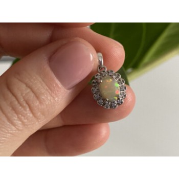 925 Sterling Silver Opal & CZ Pendant