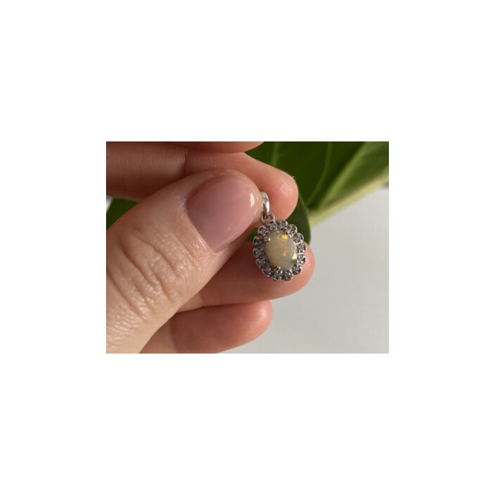 925 Sterling Silver Opal & CZ Pendant