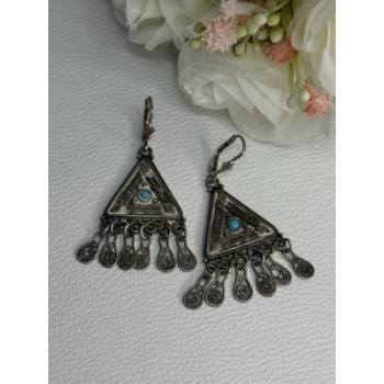 Vintage Israel 925 Sterling Silver Turquoise Earrings Length 1.93 Inch