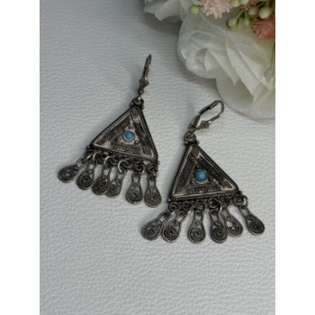 Vintage Israel 925 Sterling Silver Turquoise Earrings Length 1.93 Inch