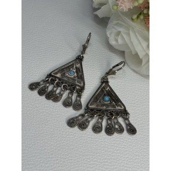 Vintage Israel 925 Sterling Silver Turquoise Earrings Length 1.93 Inch