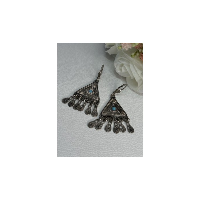 Vintage Israel 925 Sterling Silver Turquoise Earrings Length 1.93 Inch