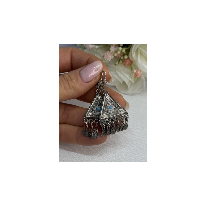 Vintage Israel 925 Sterling Silver Turquoise Earrings Length 1.93 Inch