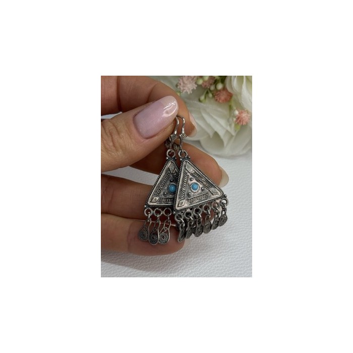 Vintage Israel 925 Sterling Silver Turquoise Earrings Length 1.93 Inch