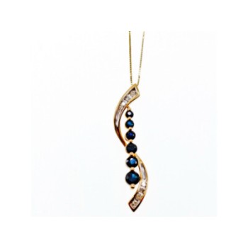 10K YELLOW GOLD SAPPHIRES & DIAMONDS CHAIN WITH PENDANT