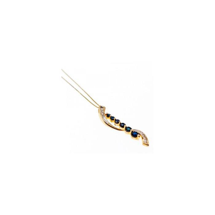 10K YELLOW GOLD SAPPHIRES & DIAMONDS CHAIN WITH PENDANT
