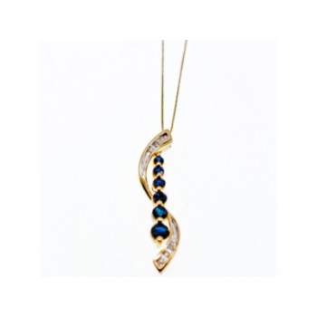 10K YELLOW GOLD SAPPHIRES & DIAMONDS CHAIN WITH PENDANT