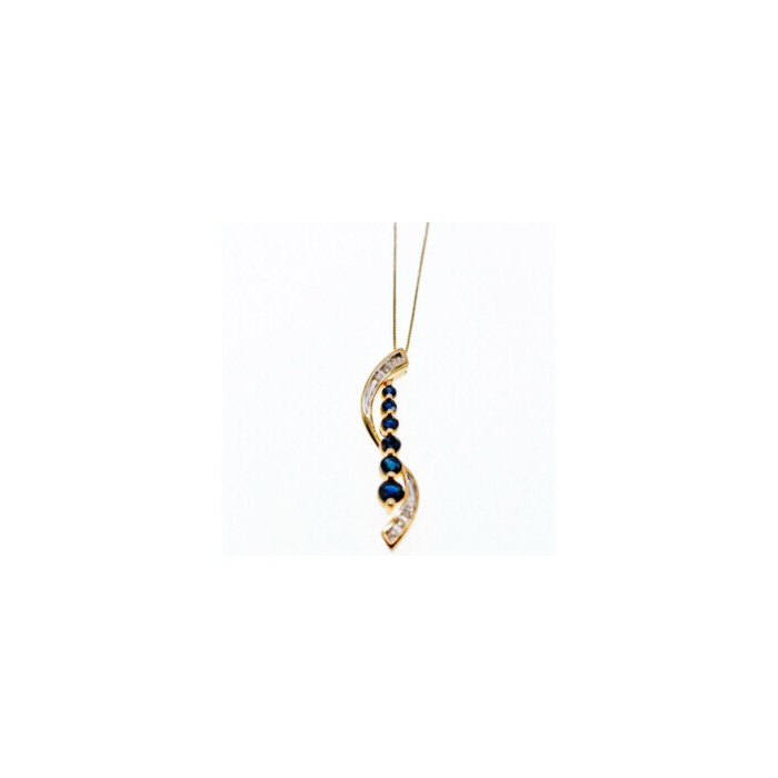 10K YELLOW GOLD SAPPHIRES & DIAMONDS CHAIN WITH PENDANT