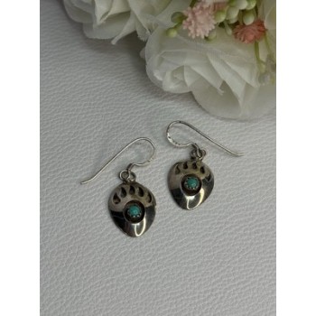 Vintage Native American 925 Sterling Silver Turquoise Earrings Length 1.20 Inch