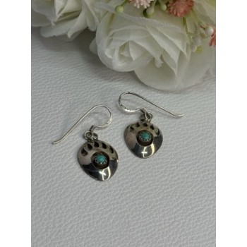 Vintage Native American 925 Sterling Silver Turquoise Earrings Length 1.20 Inch
