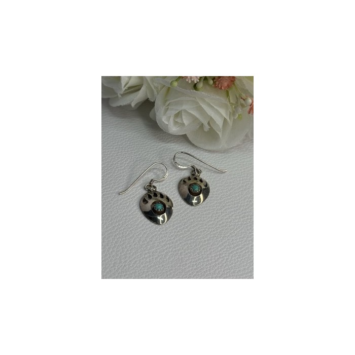 Vintage Native American 925 Sterling Silver Turquoise Earrings Length 1.20 Inch