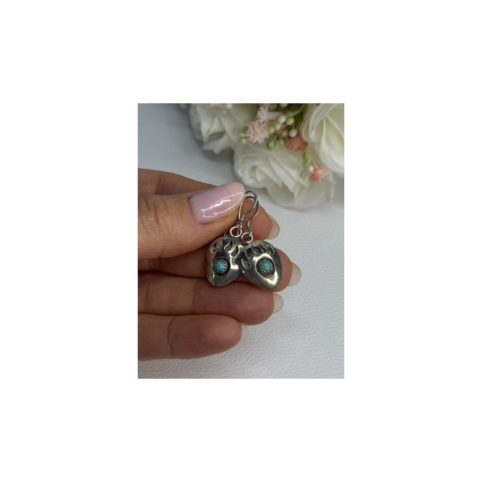 Vintage Native American 925 Sterling Silver Turquoise Earrings Length 1.20 Inch