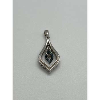 925 Sterling Silver Blue & White Spinel Pendant Length 33 Mm