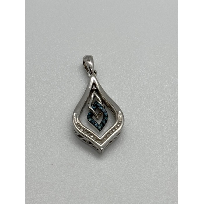 925 Sterling Silver Blue & White Spinel Pendant Length 33 Mm