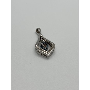 925 Sterling Silver Blue & White Spinel Pendant Length 33 Mm