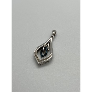 925 Sterling Silver Blue & White Spinel Pendant Length 33 Mm
