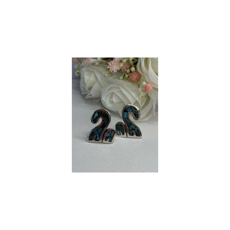 Vintage Taxco 925 Sterling Silver Turquoise Earrings Length 0.92 Inch