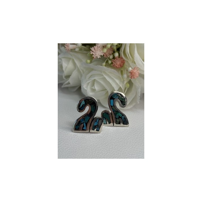 Vintage Taxco 925 Sterling Silver Turquoise Earrings Length 0.92 Inch