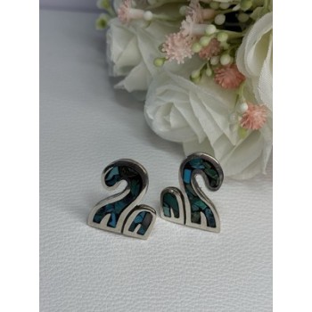 Vintage Taxco 925 Sterling Silver Turquoise Earrings Length 0.92 Inch