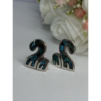 Vintage Taxco 925 Sterling Silver Turquoise Earrings Length 0.92 Inch