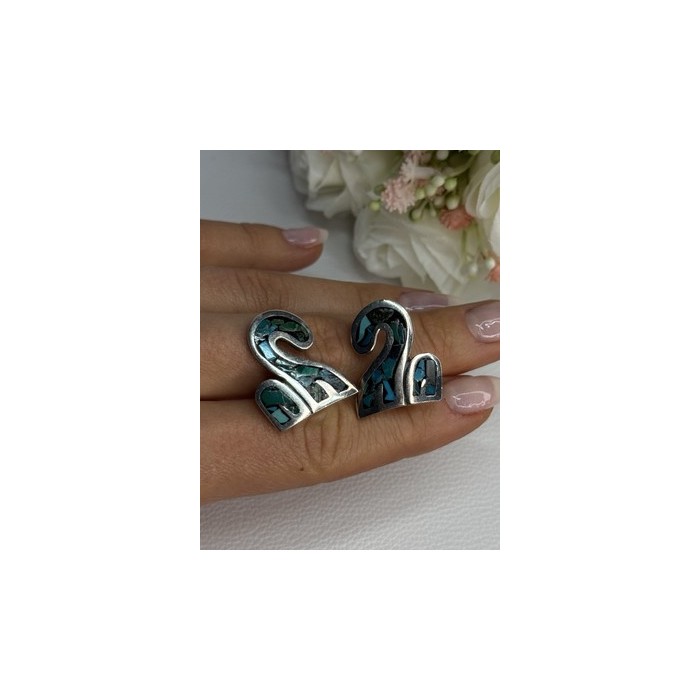 Vintage Taxco 925 Sterling Silver Turquoise Earrings Length 0.92 Inch