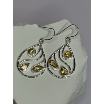 925 Sterling Silver Citrine Earrings Length 1.8 Inch