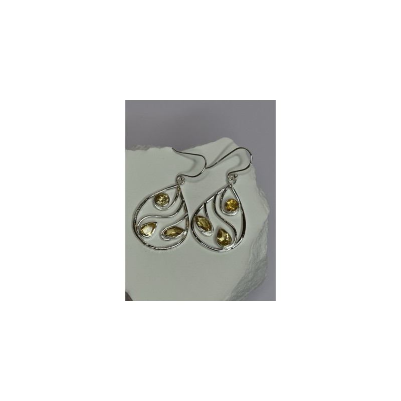 925 Sterling Silver Citrine Earrings Length 1.8 Inch