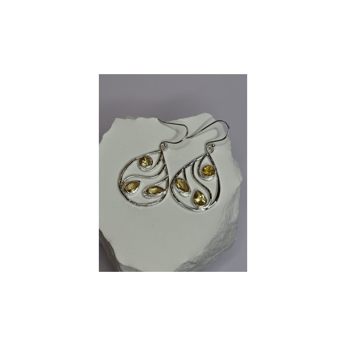 925 Sterling Silver Citrine Earrings Length 1.8 Inch