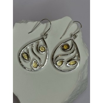 925 Sterling Silver Citrine Earrings Length 1.8 Inch