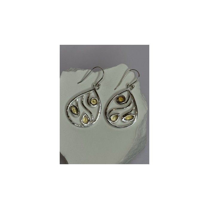 925 Sterling Silver Citrine Earrings Length 1.8 Inch